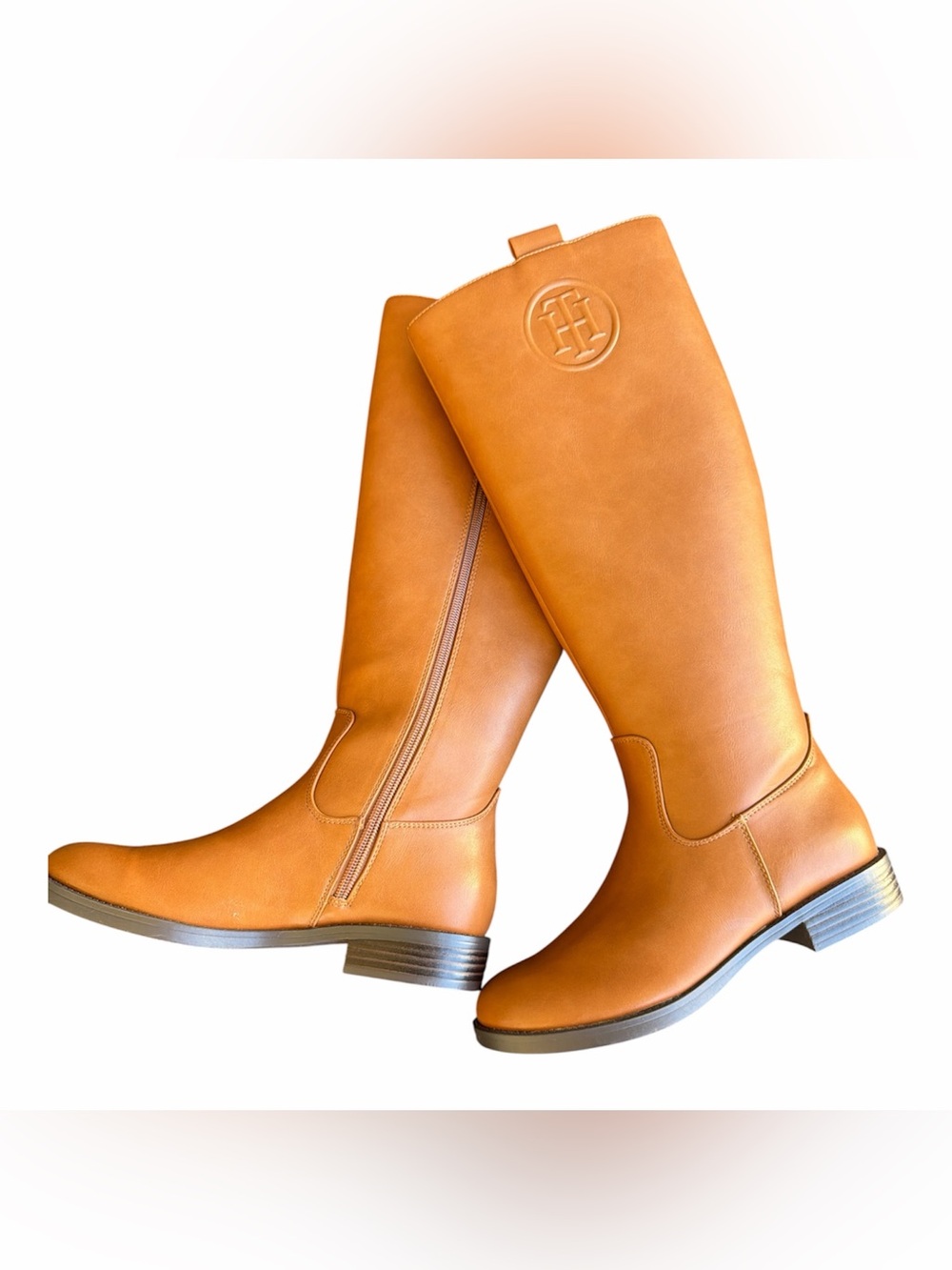 Tommy Hilfiger Tan Leather Knee-High Riding Boots - Classic Women's Style 6.5